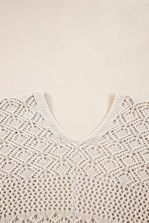 Mix Pattern Hollowed Knit Open Front Cardigan